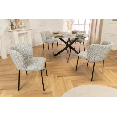 Invicta Krzesło LYON niebieska krata bouclé 54cm / 44959