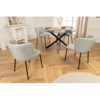 Invicta Krzesło LYON niebieska krata bouclé 54cm / 44959