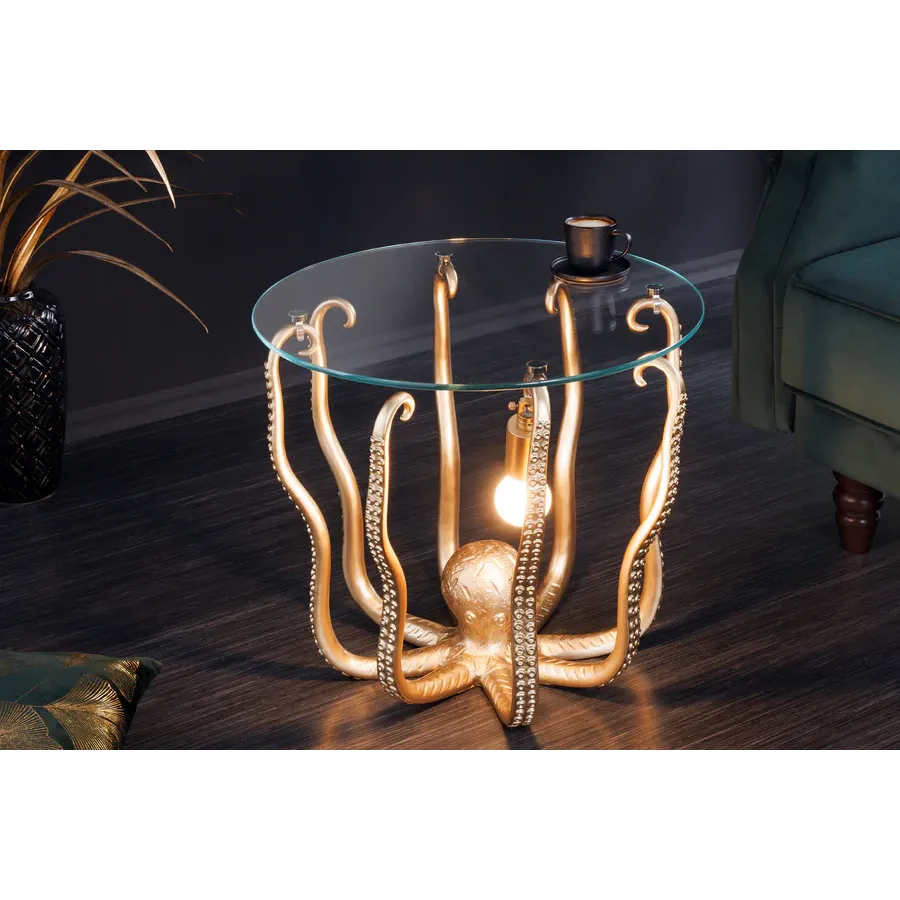 Invicta Stolik kawowy OCTOPUS z złotą lampką 50cm / 44567
