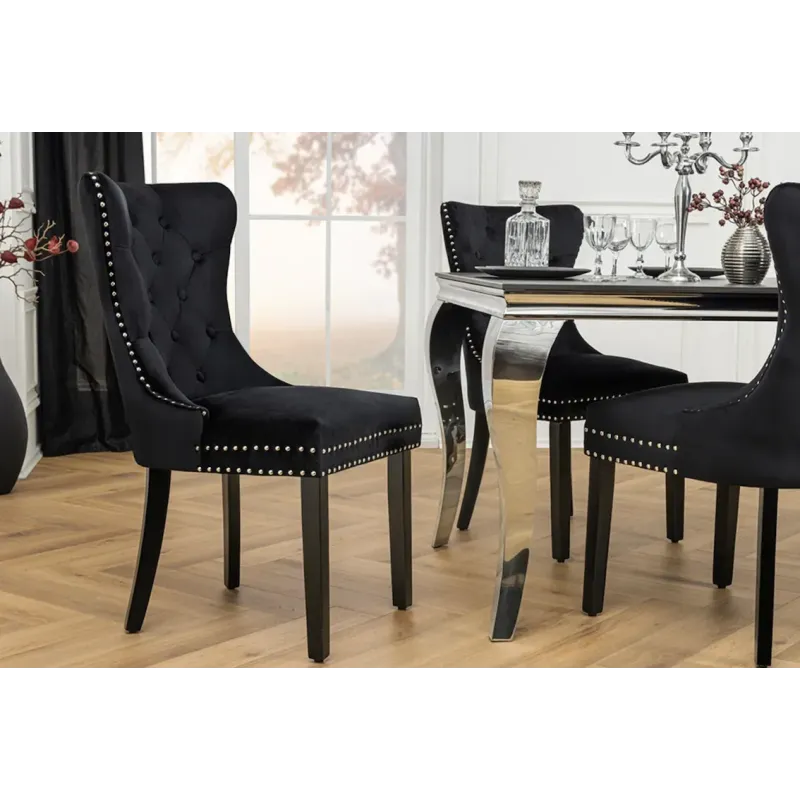 Invicta Krzesło CASTLE stylu barokowym velvet black 50cm / 44587 Invicta Krzesło CASTLE stylu barokowym velvet black 50cm / 44587