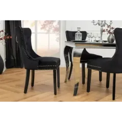 Invicta Krzesło CASTLE stylu barokowym velvet black 50cm / 44587