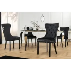 Invicta Krzesło CASTLE stylu barokowym velvet black 50cm / 44587
