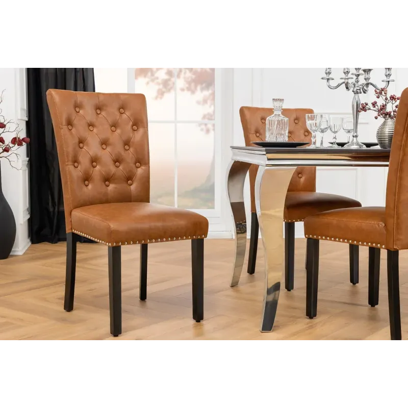 Invicta Krzesło CASTLE imitacja skóry cognac brown 46cm / 44589 Invicta Krzesło CASTLE imitacja skóry cognac brown 46cm / 44589