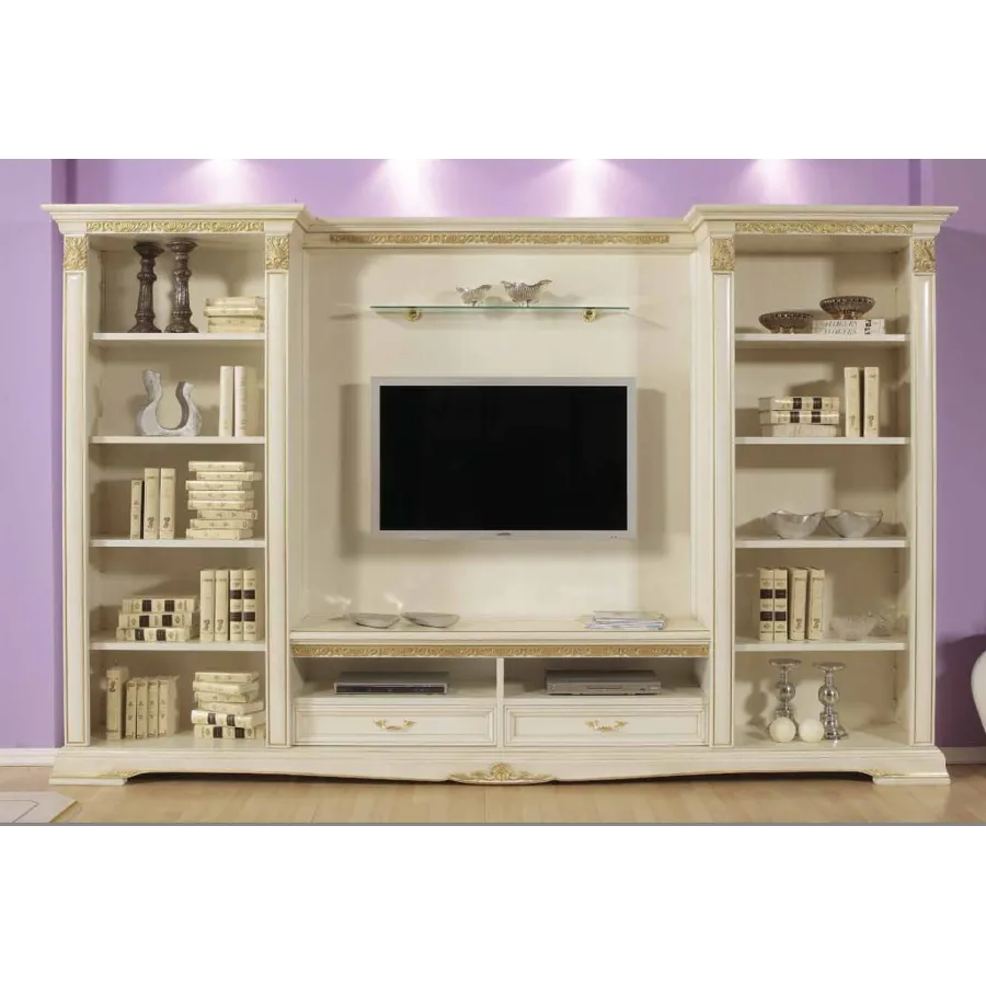 VIVALDI CREMA Włoska Luksusowa Ściana TV ze zdobieniami 350 x 215 x 60cm / 1726 VIVALDI CREMA Włoska Luksusowa Ściana TV ze zdobieniami 350 x 215 x 60cm / 1726