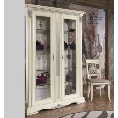 VIVALDI CREMA Włoska Witryna szklana 4 drzwi ze zdobieniami 268 x 215 x 50cm / 1722