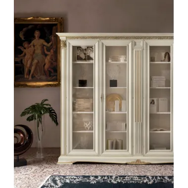 VIVALDI CREMA Włoska Witryna szklana 3 drzwi ze zdobieniami 187 x 215 x 50cm / 1721