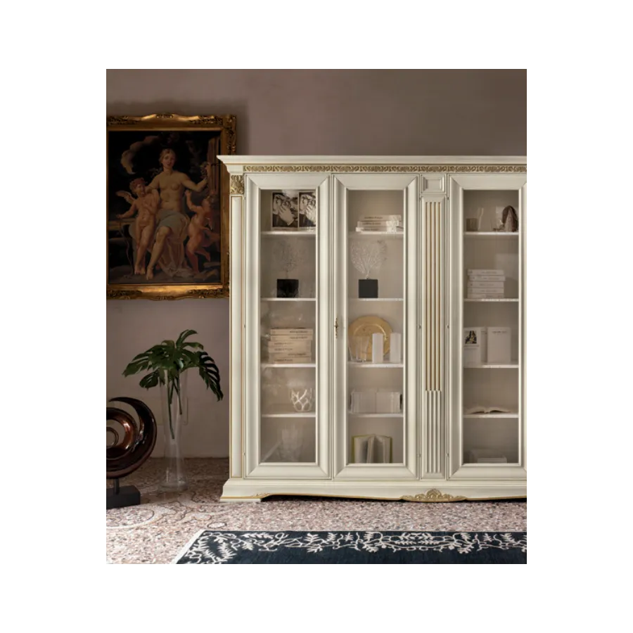 VIVALDI CREMA Włoska Witryna szklana 3 drzwi ze zdobieniami 187 x 215 x 50cm / 1721 VIVALDI CREMA Włoska Witryna szklana 3 drzwi ze zdobieniami 187 x 215 x 50cm / 1721