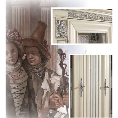 VIVALDI CREMA Włoska Komoda 2 drzwi 6 szuflad zdobienia 215 x 108 x 55cm / 1710