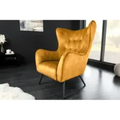 Fotel uszak AMSTERDAM musztardowo żółty aksamit 82cm / 44484