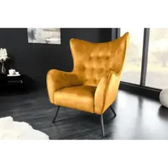 Fotel uszak AMSTERDAM musztardowo żółty aksamit 82cm / 44484