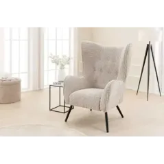 Invicta Fotel uszak AMSTERDAM bezowy bouclé 82cm / 44483