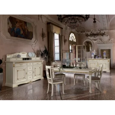 VIVALDI CREMA Włoska Komoda 2 drzwi 6 szuflad zdobienia 215 x 108 x 55cm / 1710