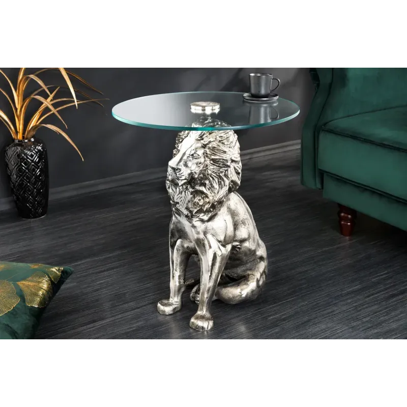 Invicta WILDLIFE LION Stolik kawowy antyczne srebro 45cm / 44826