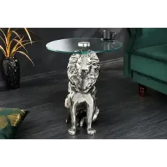 Invicta WILDLIFE LION Stolik kawowy antyczne srebro 45cm / 44826
