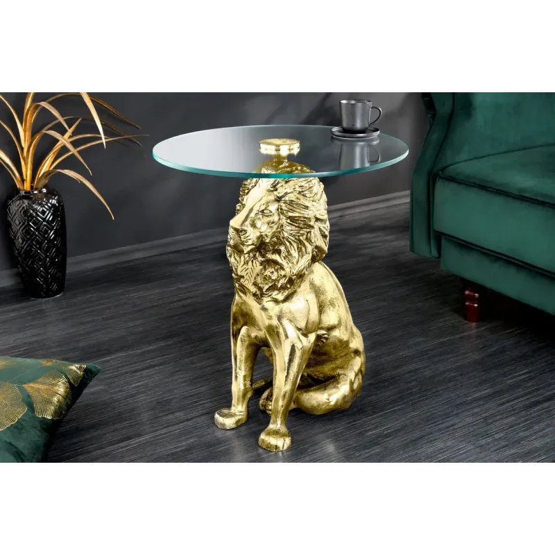 Invicta WILDLIFE LION Stolik kawowy antyczne złoto 45cm / 44827