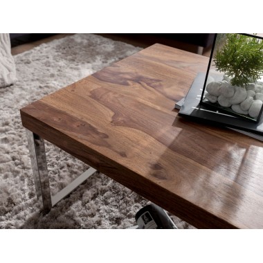 WOHNLING coffee table solid wood Sheesham 120cm wide living room table design dark brown country style table