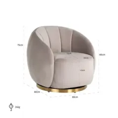 Obrotowy fotel wypoczynkowy Jago khaki welur / szczotkowane złoto (Quartz Khaki 903) - Richmond
