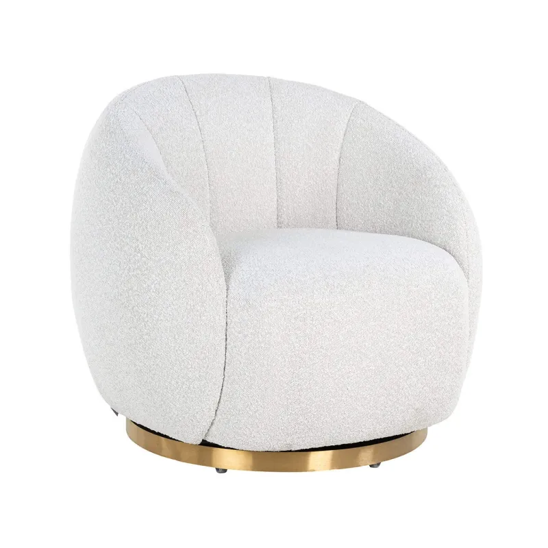 Krzesło wypoczynkowe obrotowe Jago biała boucle / szczotkowane złoto (Copenhagen 900 Bouclé White) - Richmond