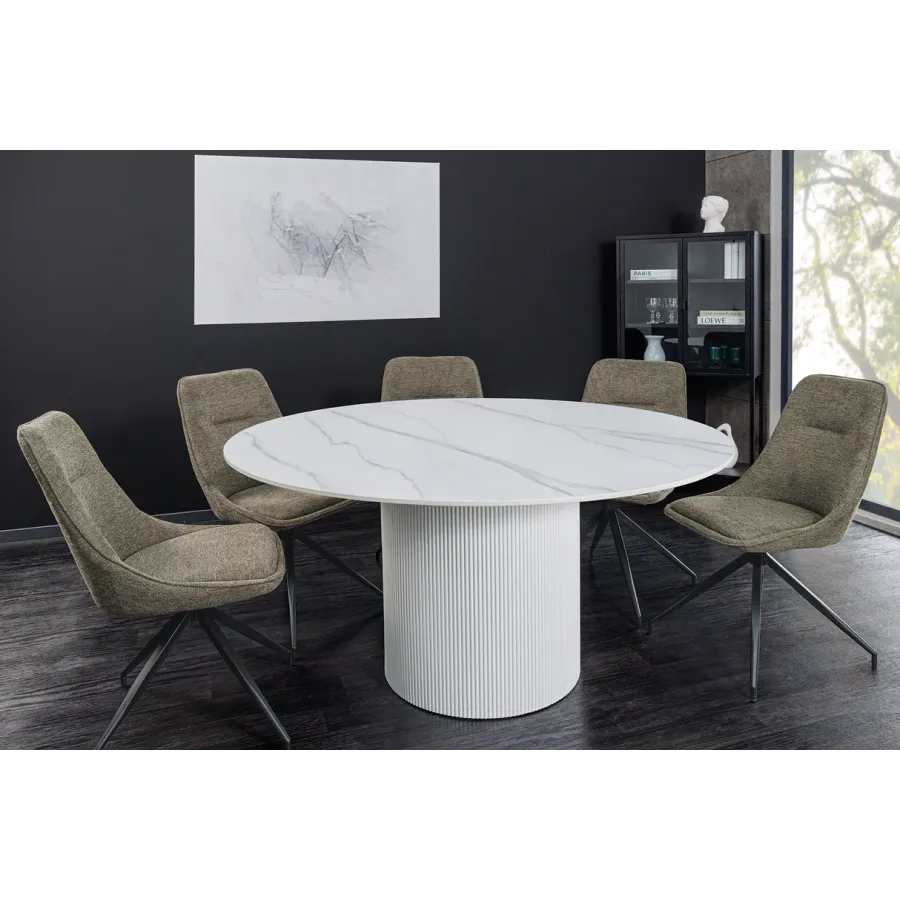 Invicta Stół UNIQUE okrągły ceramiczny biały marmurowy blat 120cm / 46383