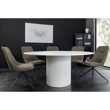 Invicta Stół UNIQUE okrągły ceramiczny biały marmurowy blat 120cm / 46383