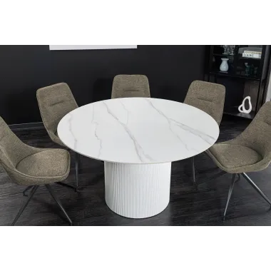 Invicta Stół UNIQUE okrągły ceramiczny biały marmurowy blat 120cm / 46383