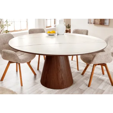 Invicta Stół UNIQUE drewno orzechowe okrągły optyka białego marmuru 120cm / 45144