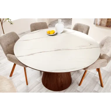 Invicta Stół UNIQUE drewno orzechowe okrągły optyka białego marmuru 120cm / 45144