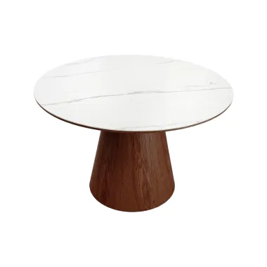 Invicta Stół UNIQUE drewno orzechowe okrągły optyka białego marmuru 120cm / 45144