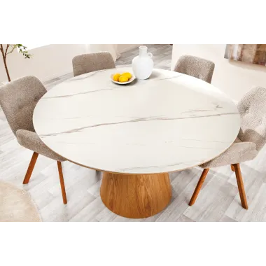 Invicta Stół UNIQUE drewno dębowe okrągły optyka białego marmuru 120cm / 45143