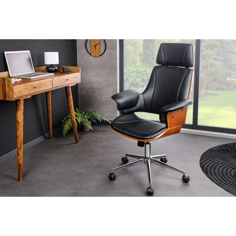 Invicta Fotel biurowy MANHATTAN obrotowy imitacja skóry orzech 64cm / 44195