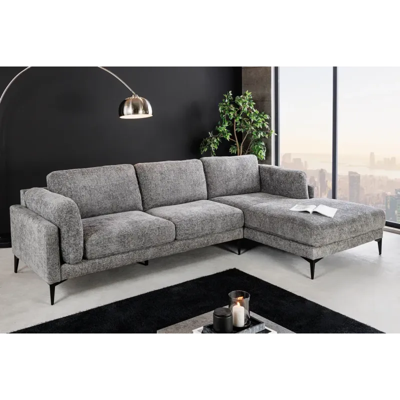 Invicta Sofa narożna MANHATTAN tkanina teksturowana szara 295 x 88 x 85cm / 44278