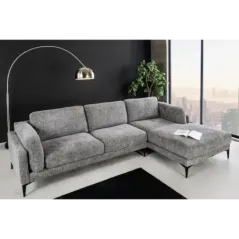Invicta Sofa narożna MANHATTAN tkanina teksturowana szara 295 x 88 x 85cm / 44278