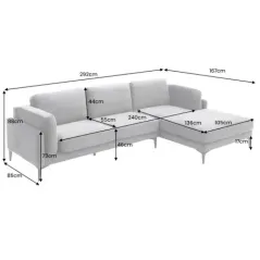 Invicta Sofa narożna MANHATTAN tkanina teksturowana szara 295 x 88 x 85cm / 44278