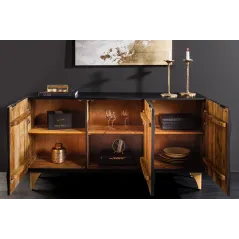 Invicta Komoda GOLDEN SUNSET czarne złoto z drewna mango 3D 140 x 75 x 38cm / 46658