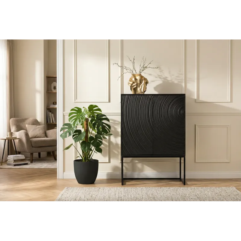 Invicta Komoda wysoka ORBIT 3D czarne mango 85 x 120 x 45cm / 47606