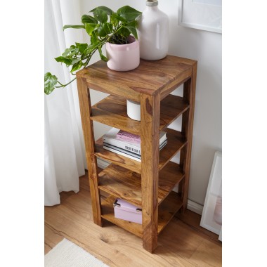 WOHNLING standing shelving solid wood Sheesham 105 cm living room shelf with 4 compartments design country style table