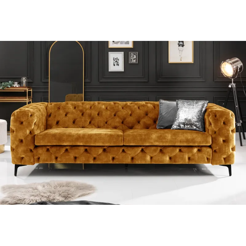 Invicta MODERN BAROCK Sofa musztardowo żółty aksamit 235 x 72 x 95cm / 44392 Invicta MODERN BAROCK Sofa musztardowo żółty aksamit 235 x 72 x 95cm / 44392