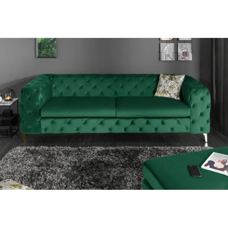 Invicta MODERN BAROCK Sofa szmaragdowozielony aksamit 235 x 72 x 95cm / 6539312 Invicta MODERN BAROCK Sofa szmaragdowozielony aksamit 235 x 72 x 95cm / 6539312