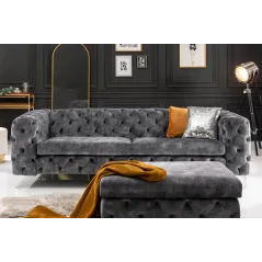 Invicta MODERN BAROCK Sofa 3 osobowa ciemnoszary aksamit 235 x 72 x 95cm / 41134
