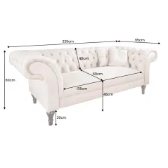 Invicta CHESTERFIELD PARIS Sofa szampański aksamit 225 x 80 x 95cm / 42662