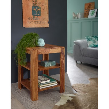 WOHNLING standing shelving solid wood Sheesham 60cm living room shelf with 2 storage design country style table