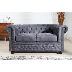 Invicta CHESTERFIELD Sofa 2 osobowa mikrofibra vintage szara 150 x 73 x 90cm / 37390