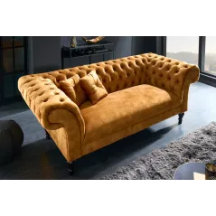 Invicta CHESTERFIELD PARIS Sofa musztardowo żółty aksamit 225 x 80 x 95cm / 41249