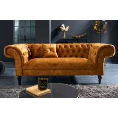 Invicta CHESTERFIELD PARIS Sofa musztardowo żółty aksamit 225 x 80 x 95cm / 41249