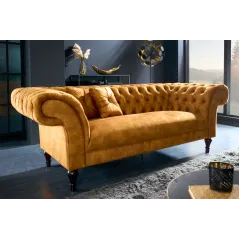 Invicta CHESTERFIELD PARIS Sofa musztardowo żółty aksamit 225 x 80 x 95cm / 41249