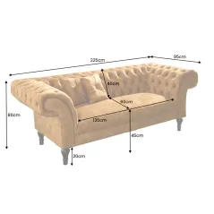 Invicta CHESTERFIELD PARIS Sofa musztardowo żółty aksamit 225 x 80 x 95cm / 41249