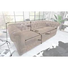 Invicta CHESTERFIELD Sofa 3 osobowa imitacja skóry antyczna czerń 205 x 73 x 85cm / 41447
