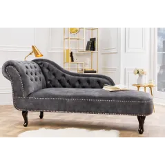 Invicta CHESTERFIELD Szezlong szary aksamit 170 x 79 x 61cm / 41253