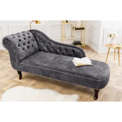 Invicta CHESTERFIELD Szezlong szary aksamit 170 x 79 x 61cm / 41253