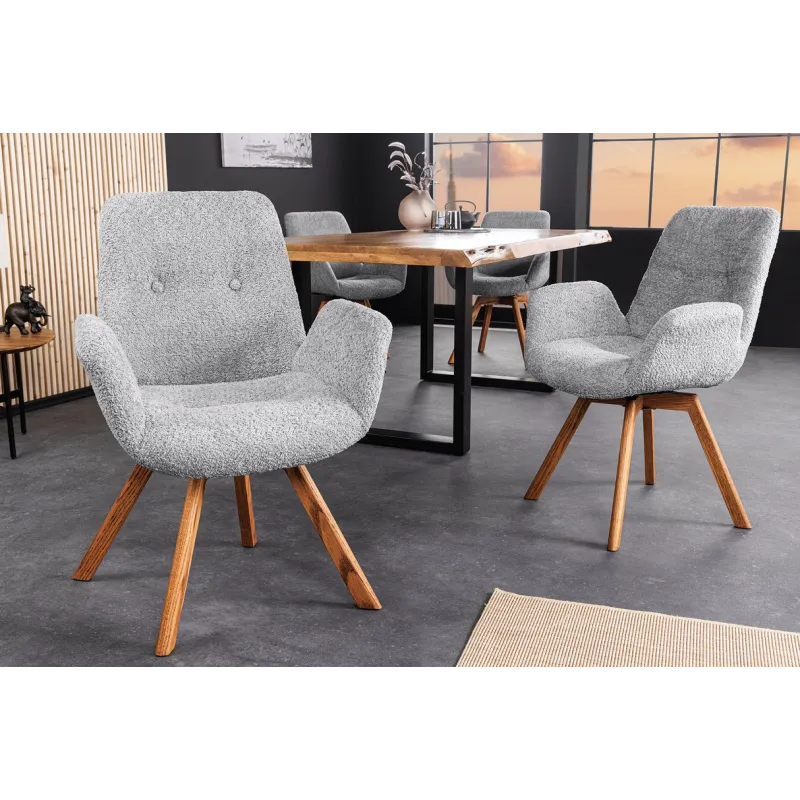 Invicta Krzesło BALTIC obrotowe 360° szare Bouclé 61cm / 44200 Invicta Krzesło BALTIC obrotowe 360° szare Bouclé 61cm / 44200